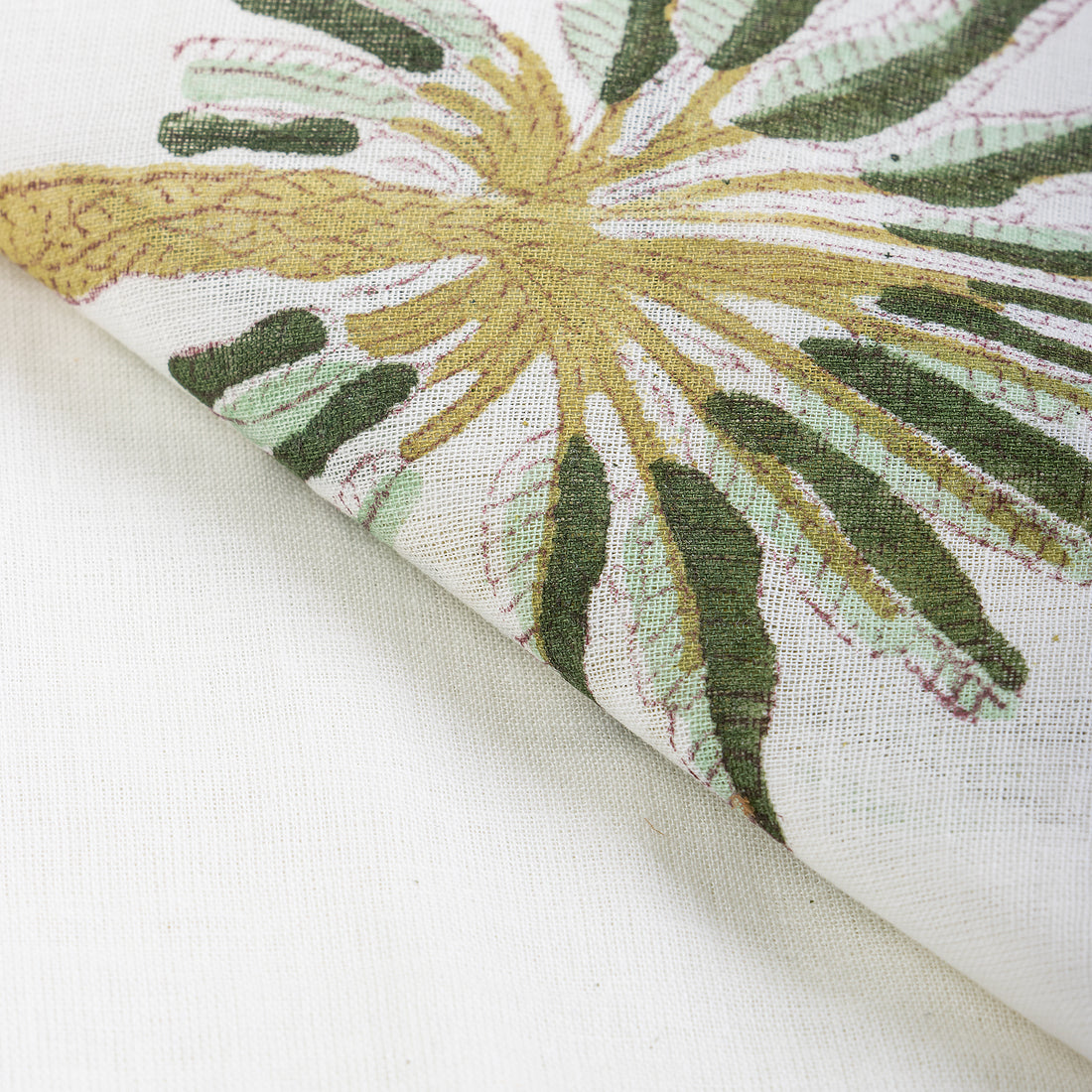 Green Palm Print Tree Hand Block Printed Cotton Fabric