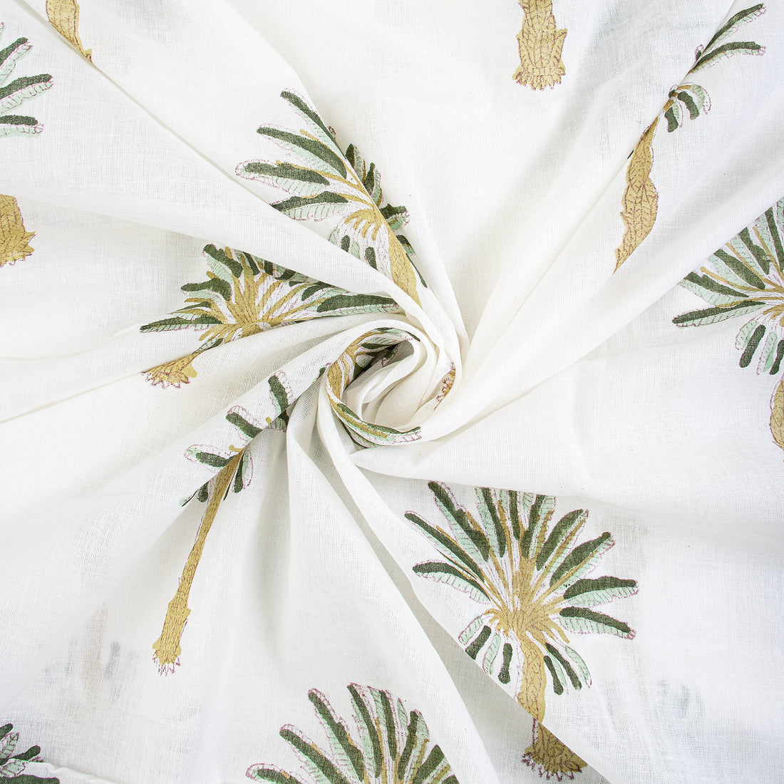 Green Palm Print Tree Hand Block Printed Cotton Fabric