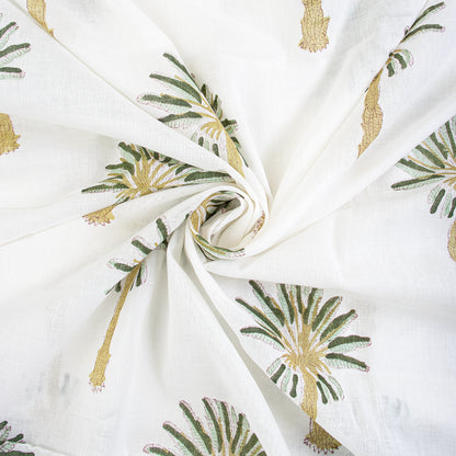 Green Palm Print Tree Hand Block Printed Cotton Fabric