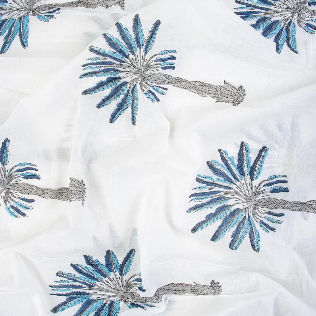 Sky Blue Soft Cotton Fabric Palm Tree Print