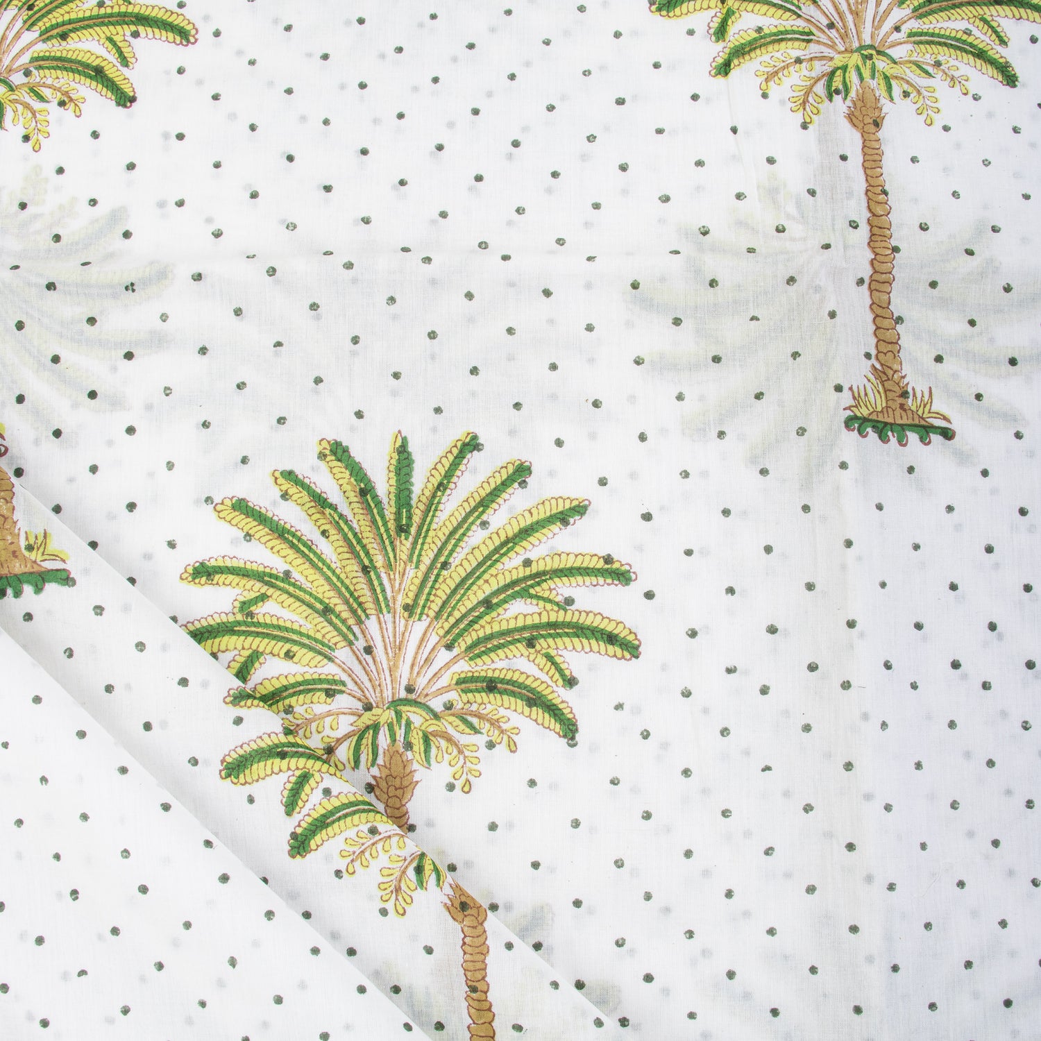 Hand Block Palm Tree Print Pure Cotton Fabric Green