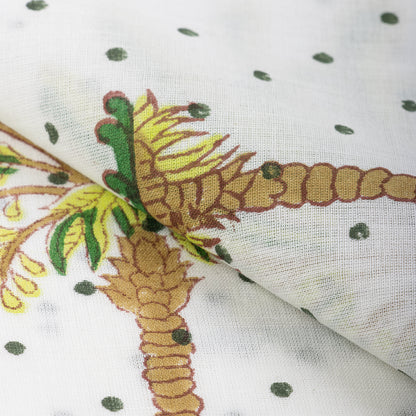 Hand Block Palm Tree Print Pure Cotton Fabric Green