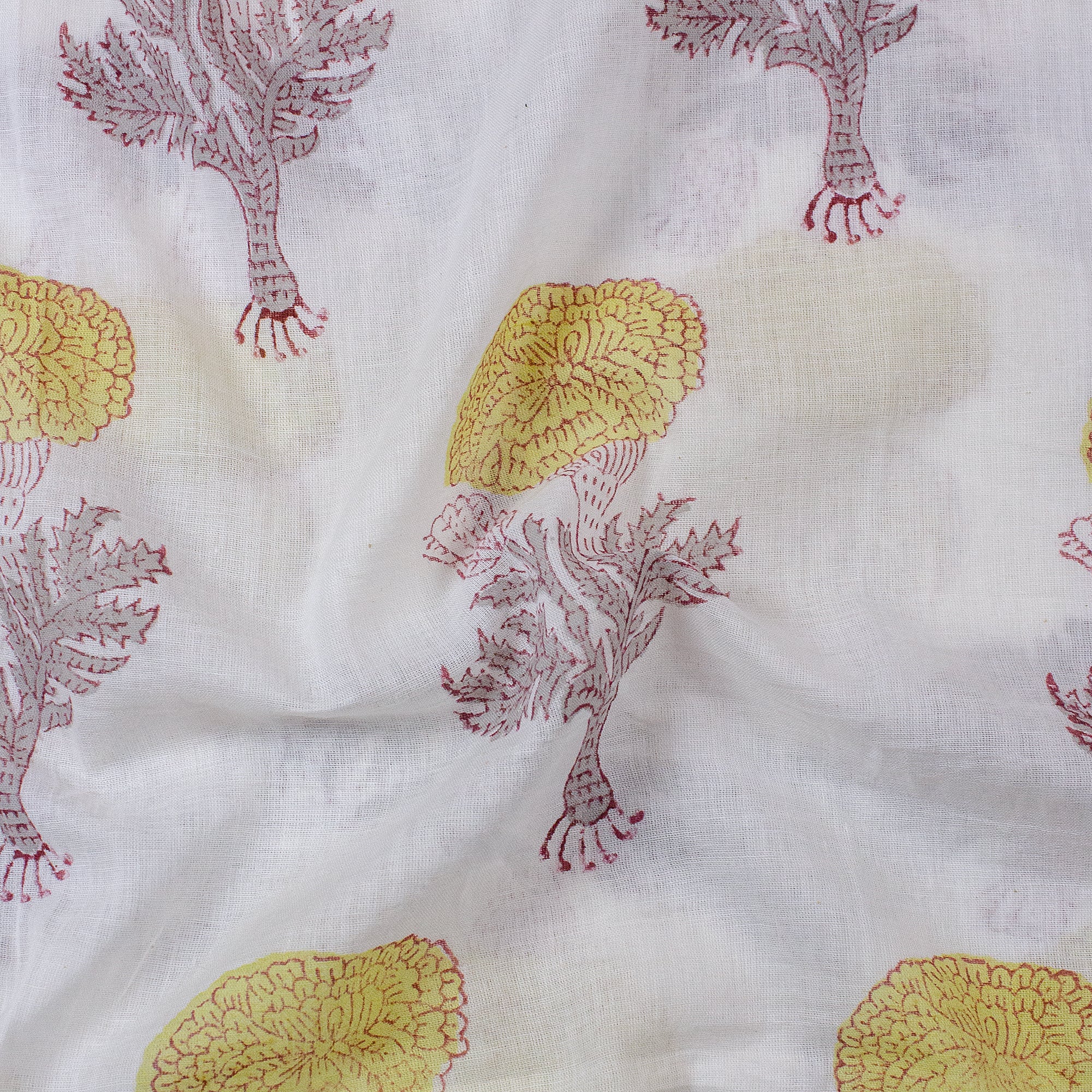 Yellow Floral Jaipuri Cotton Fabric