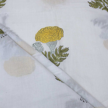 Light Yellow Floral Printed Cotton Fabric