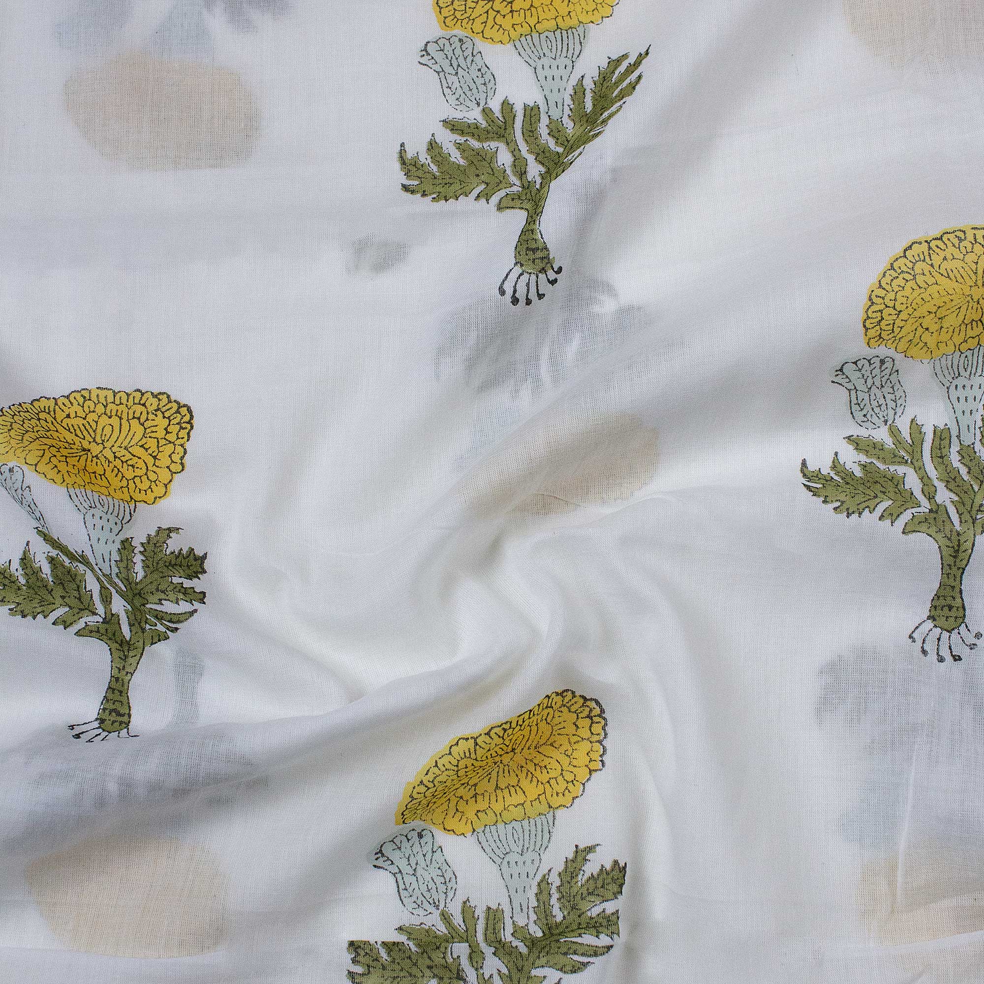 Light Yellow Floral Printed Cotton Fabric