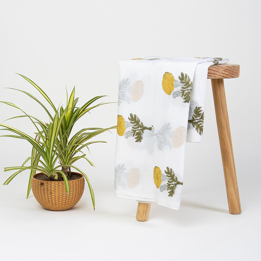 Light Yellow Floral Printed Cotton Fabric