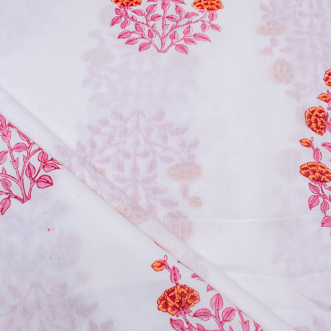 Pure Cotton Fabric Pink Flower Plant Printed