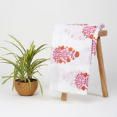 Pure Cotton Fabric Pink Flower Plant Printed