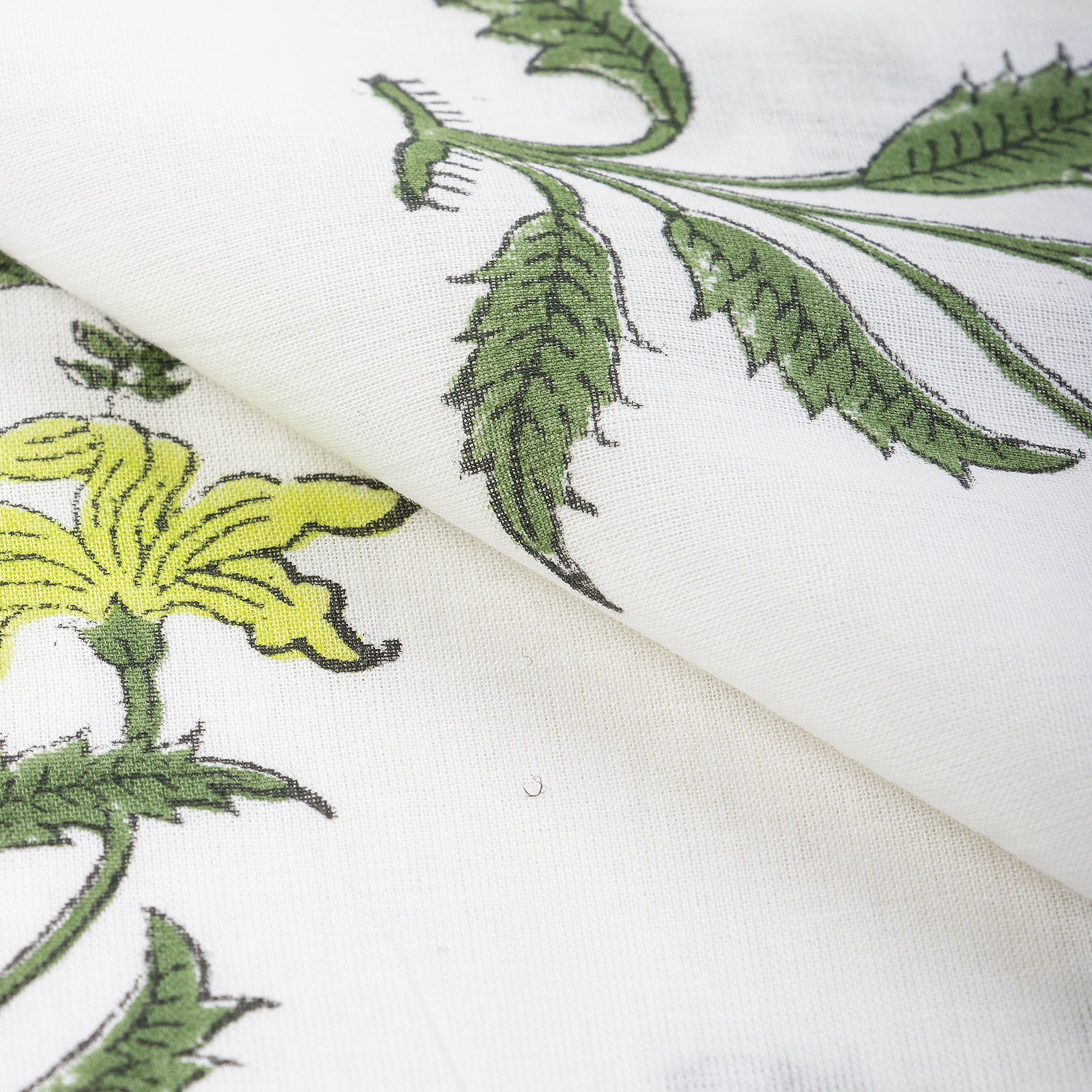 Green Leaf Block Print Premium Cotton Fabric