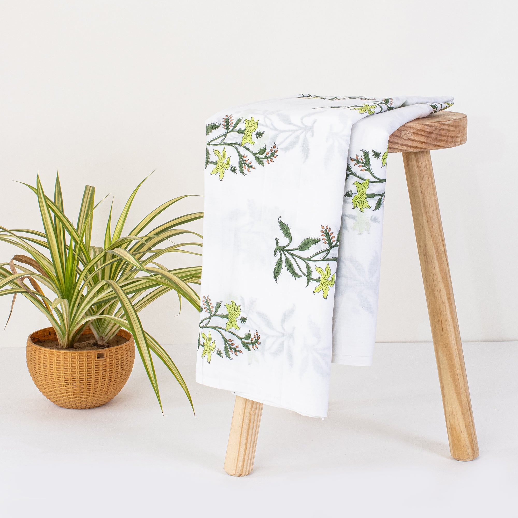 Green Leaf Block Print Premium Cotton Fabric