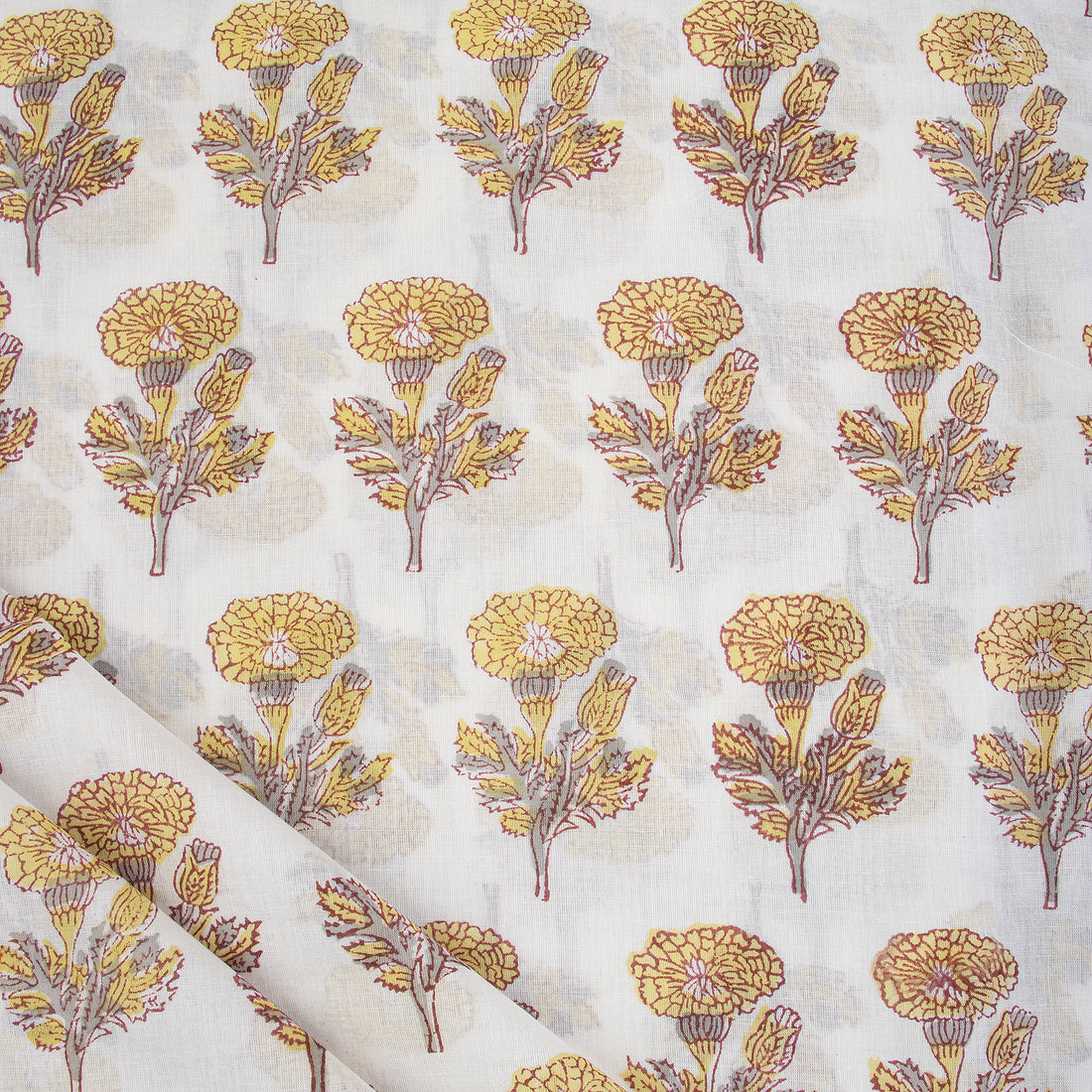 Brown Floral Cotton Block Print Fabric