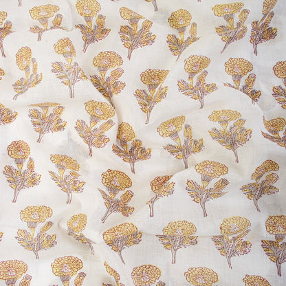Brown Floral Cotton Block Print Fabric