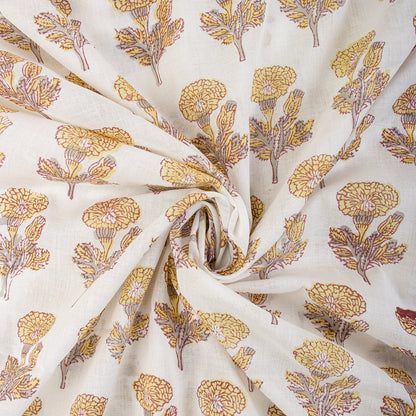 Brown Floral Cotton Block Print Fabric