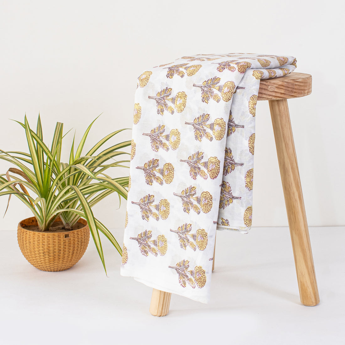 Brown Floral Cotton Block Print Fabric