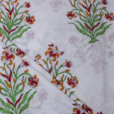 Red Flower Plant Hand Block Printed Cotton Fabric