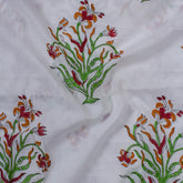 Red Flower Plant Hand Block Printed Cotton Fabric