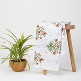 Red Flower Plant Hand Block Printed Cotton Fabric