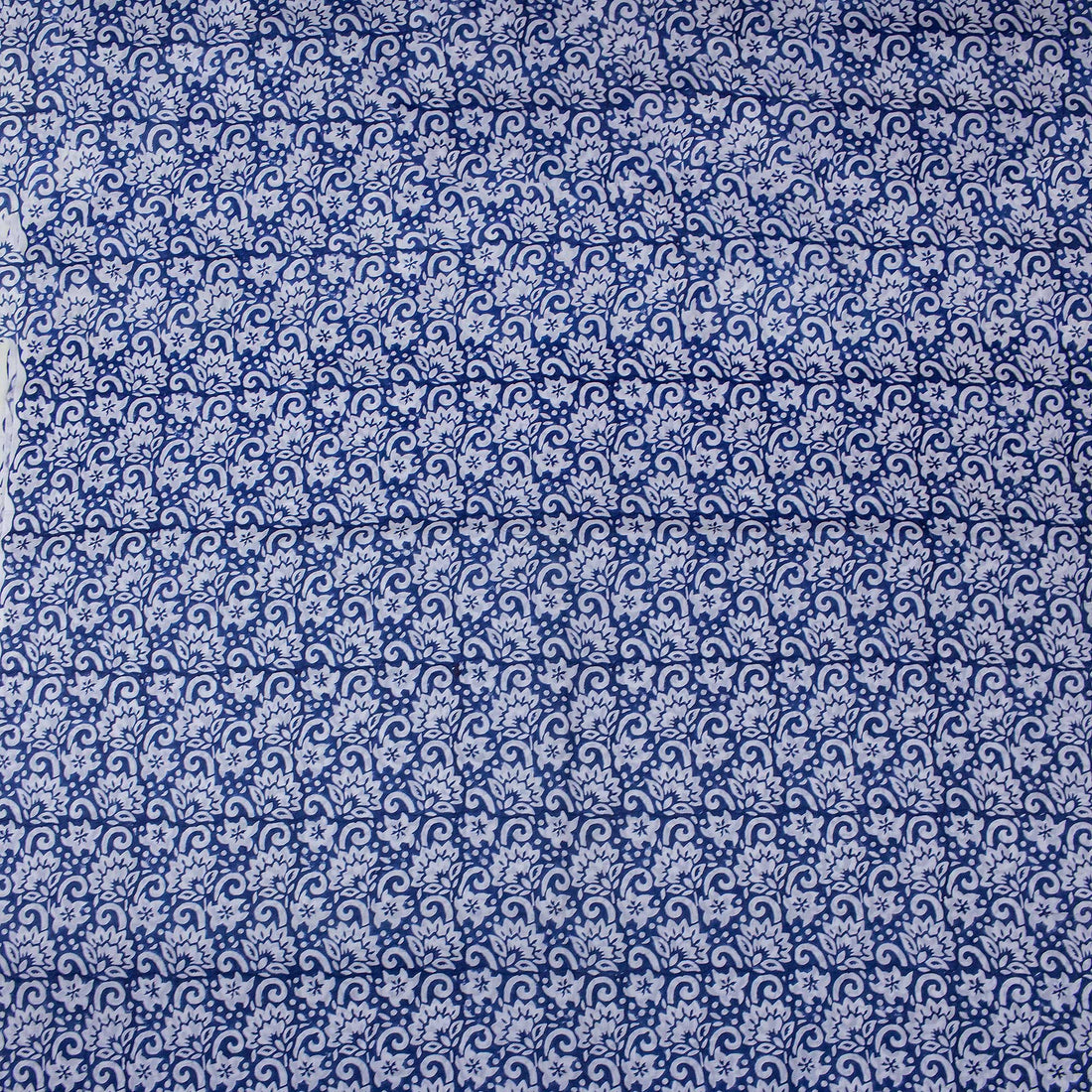 Blue Floral Cotton Block Print Fabric