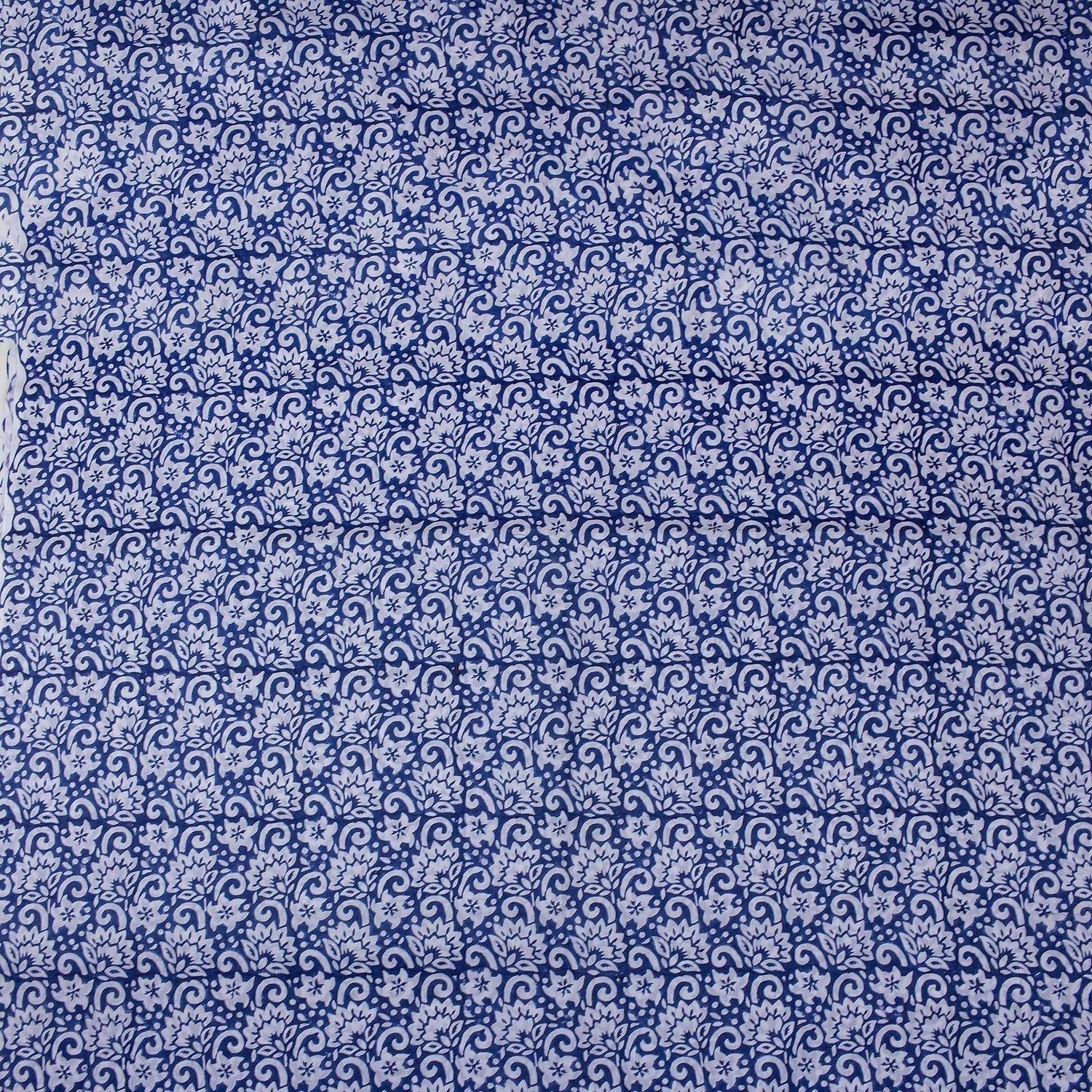 Blue Floral Cotton Block Print Fabric