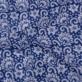 Blue Floral Cotton Block Print Fabric