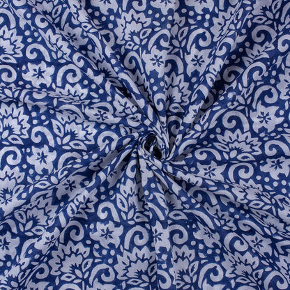 Blue Floral Cotton Block Print Fabric