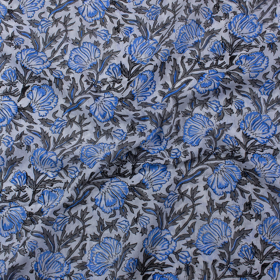 Sky Blue Indian Block Print Fabric Pure Cotton