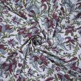 Dark Brown Floral Cotton Block Print Fabric