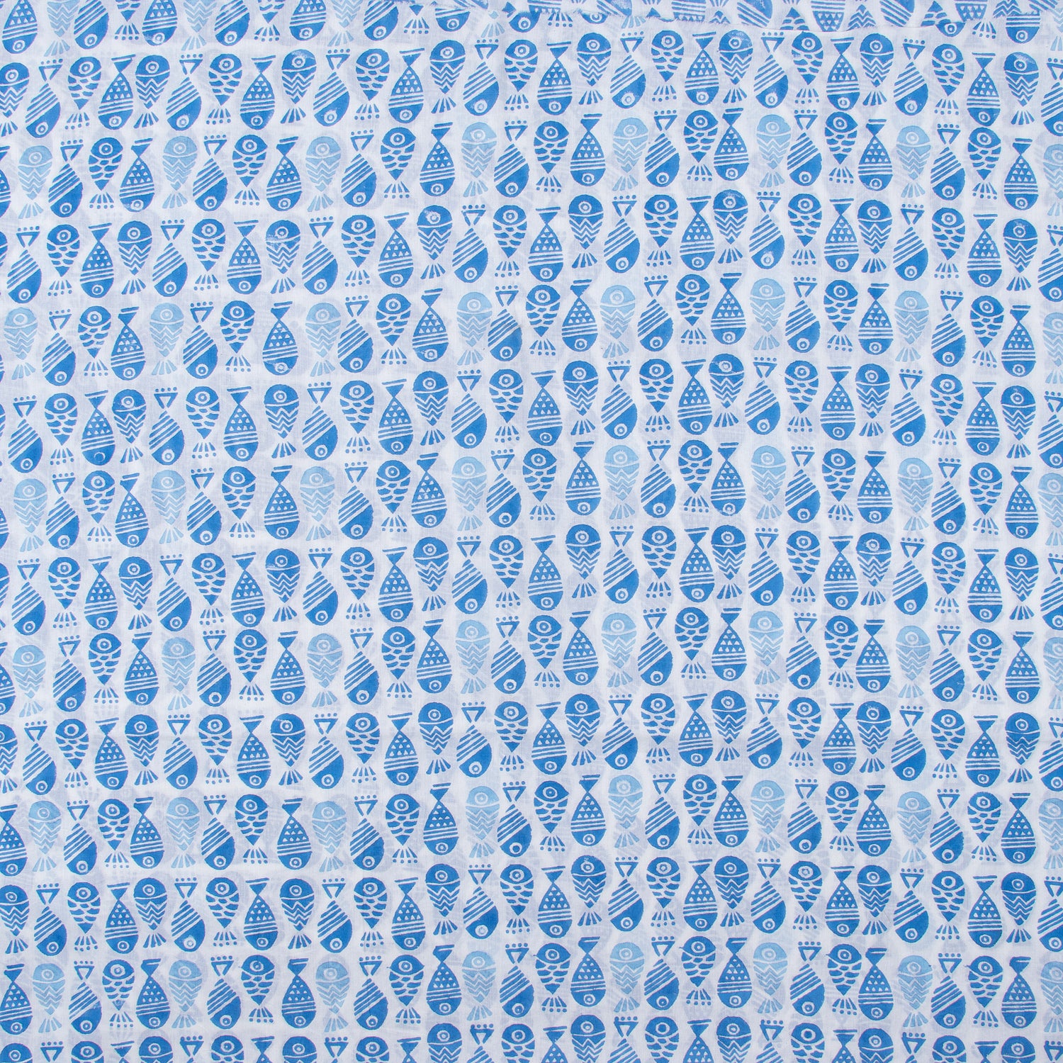Blue Fish Indian Hand Block Printed Fabric