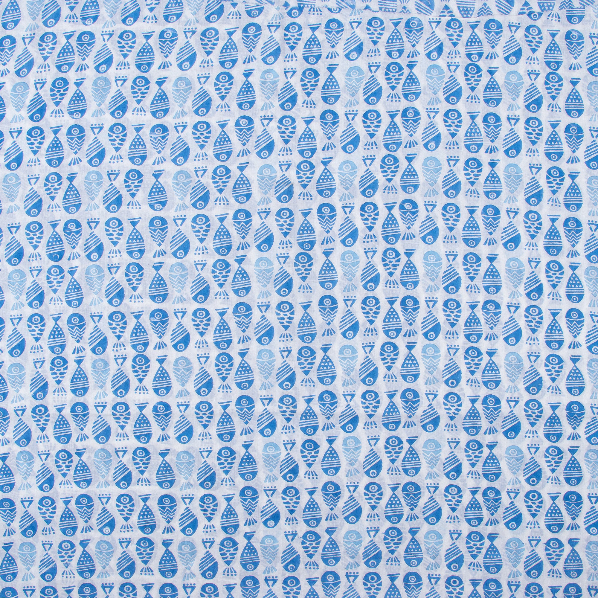 Blue Fish Indian Hand Block Printed Fabric
