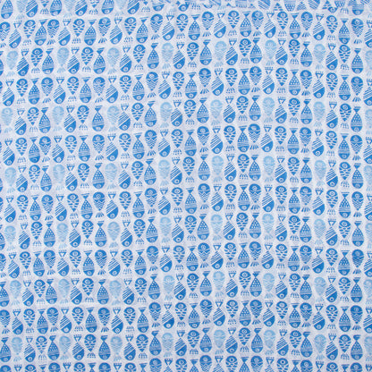 Blue Fish Indian Hand Block Printed Fabric