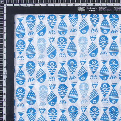 Blue Fish Indian Hand Block Printed Fabric