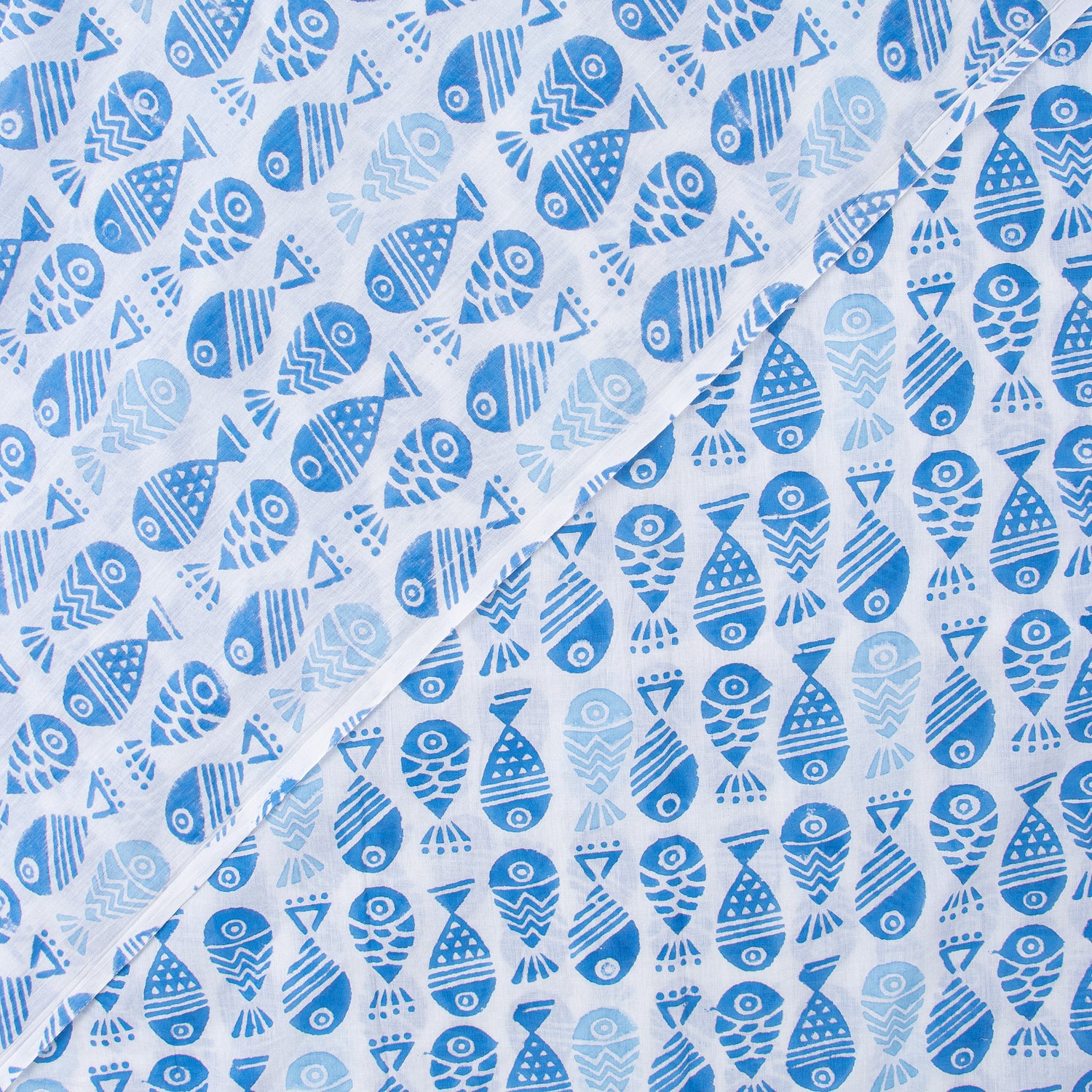Blue Fish Indian Hand Block Printed Fabric