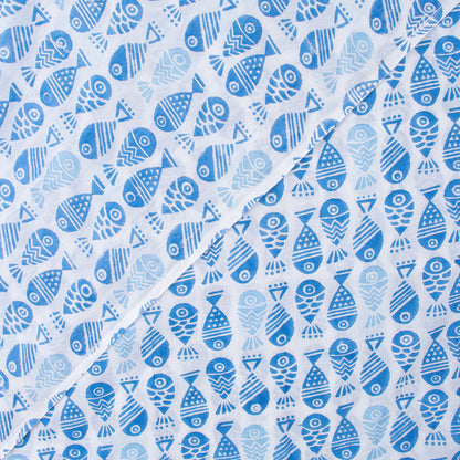 Blue Fish Indian Hand Block Printed Fabric