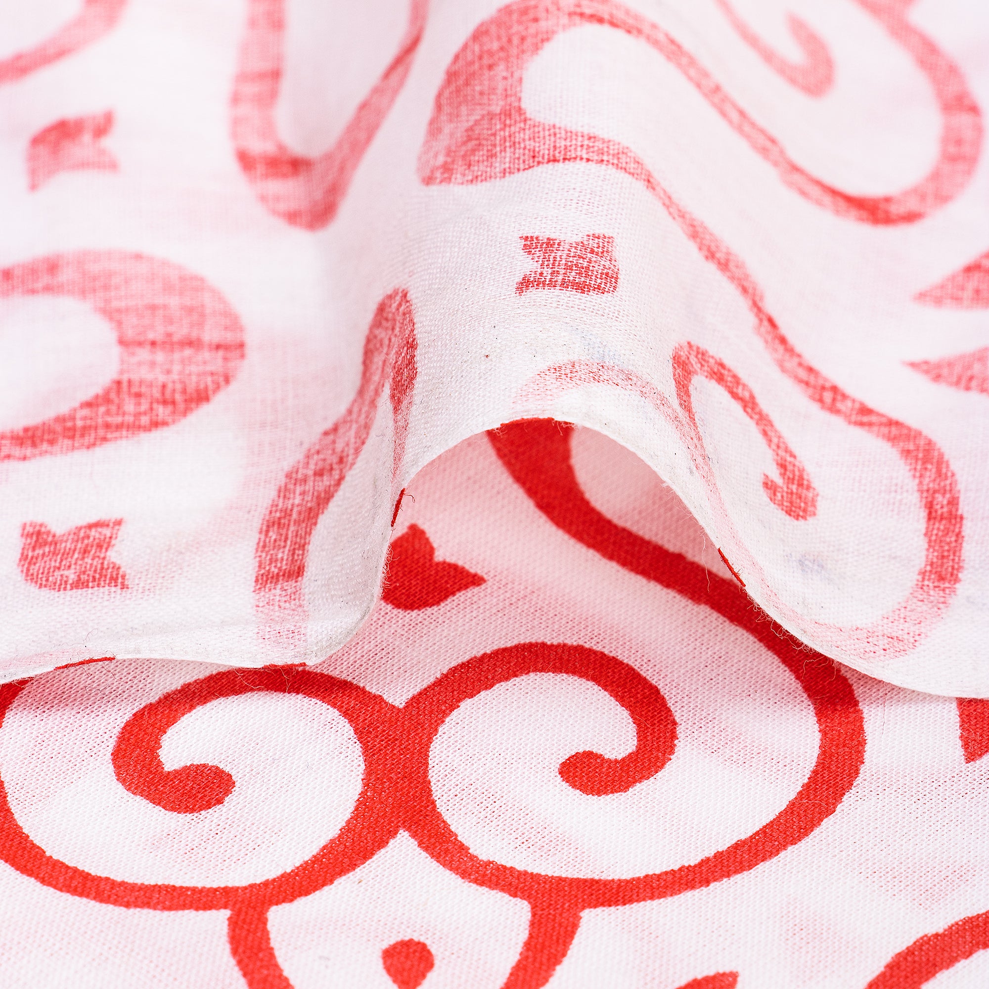 Abstract Cotton Block Print Fabric Red Color