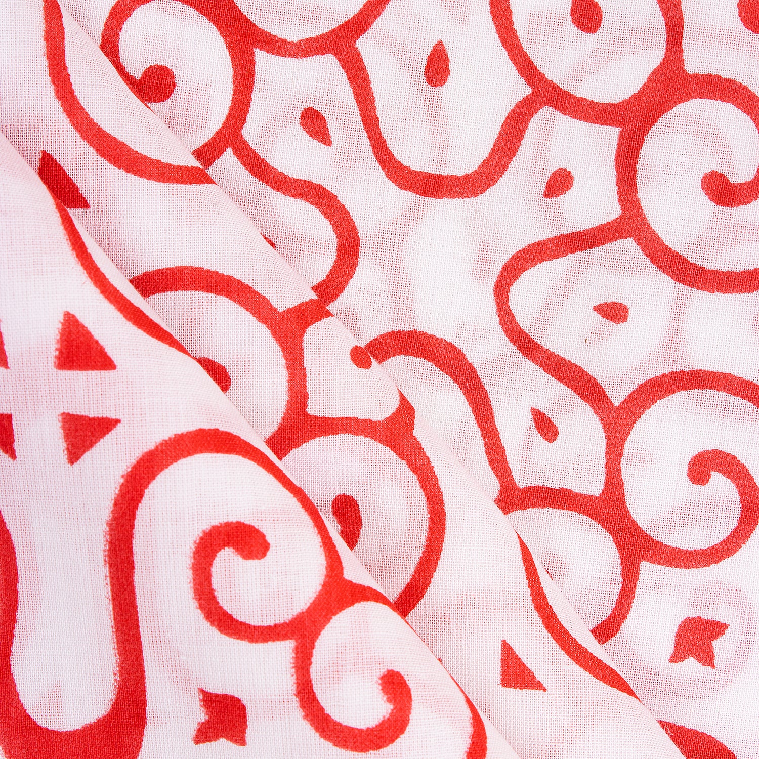 Abstract Cotton Block Print Fabric Red Color