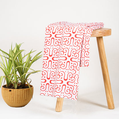 Abstract Cotton Block Print Fabric Red Color