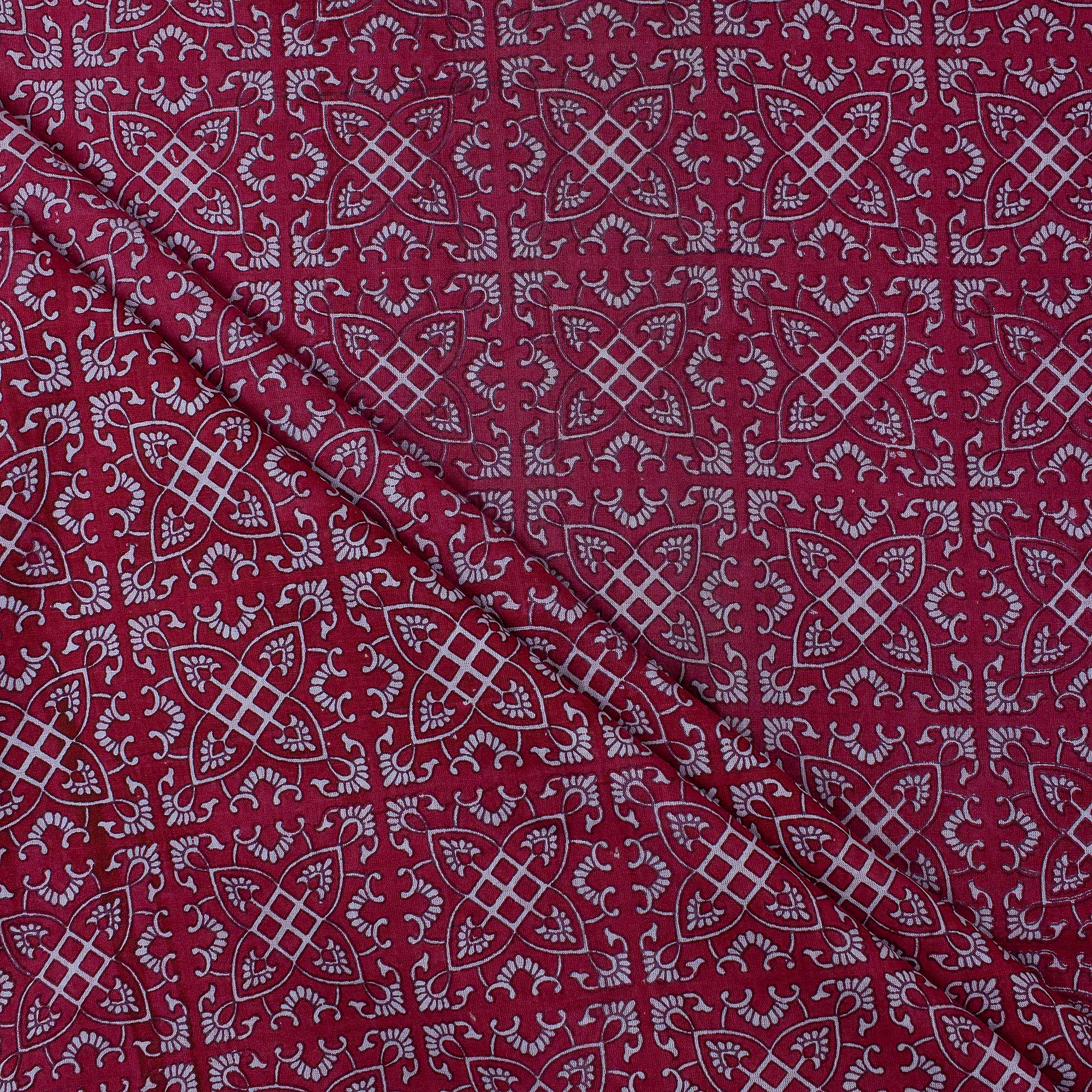 Red Abstract Hand Block Printed Pure Cotton Fabric