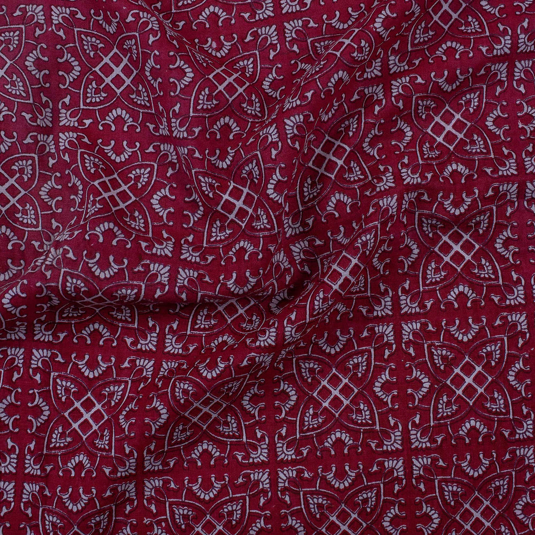 Red Abstract Hand Block Printed Pure Cotton Fabric