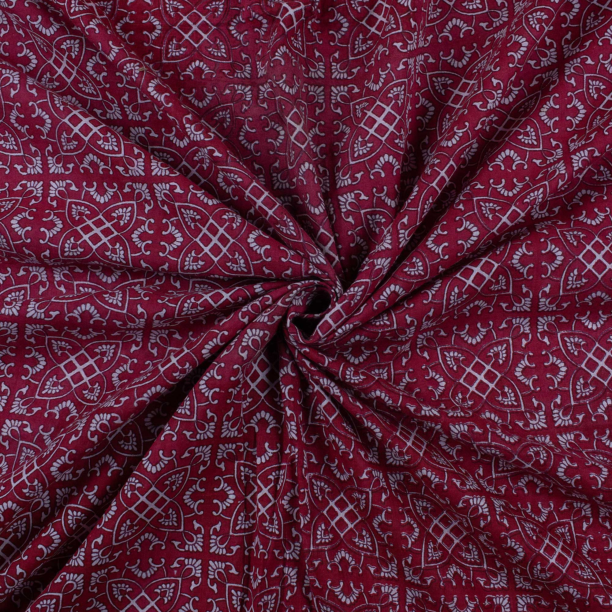 Red Abstract Hand Block Printed Pure Cotton Fabric