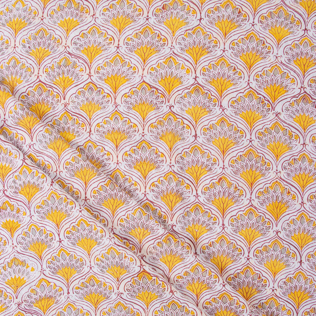 Orange Leaf Hand Block Printed Running Fabric