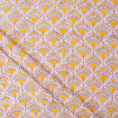 Orange Leaf Hand Block Printed Running Fabric