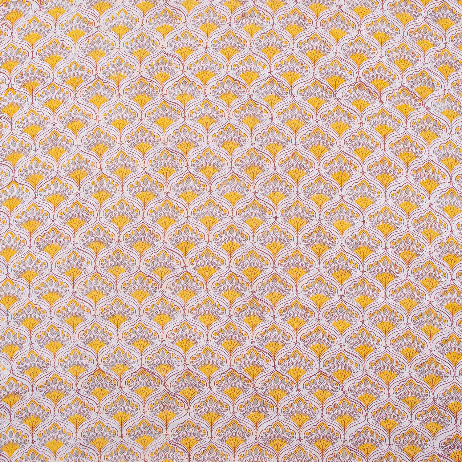 Orange Leaf Hand Block Printed Running Fabric
