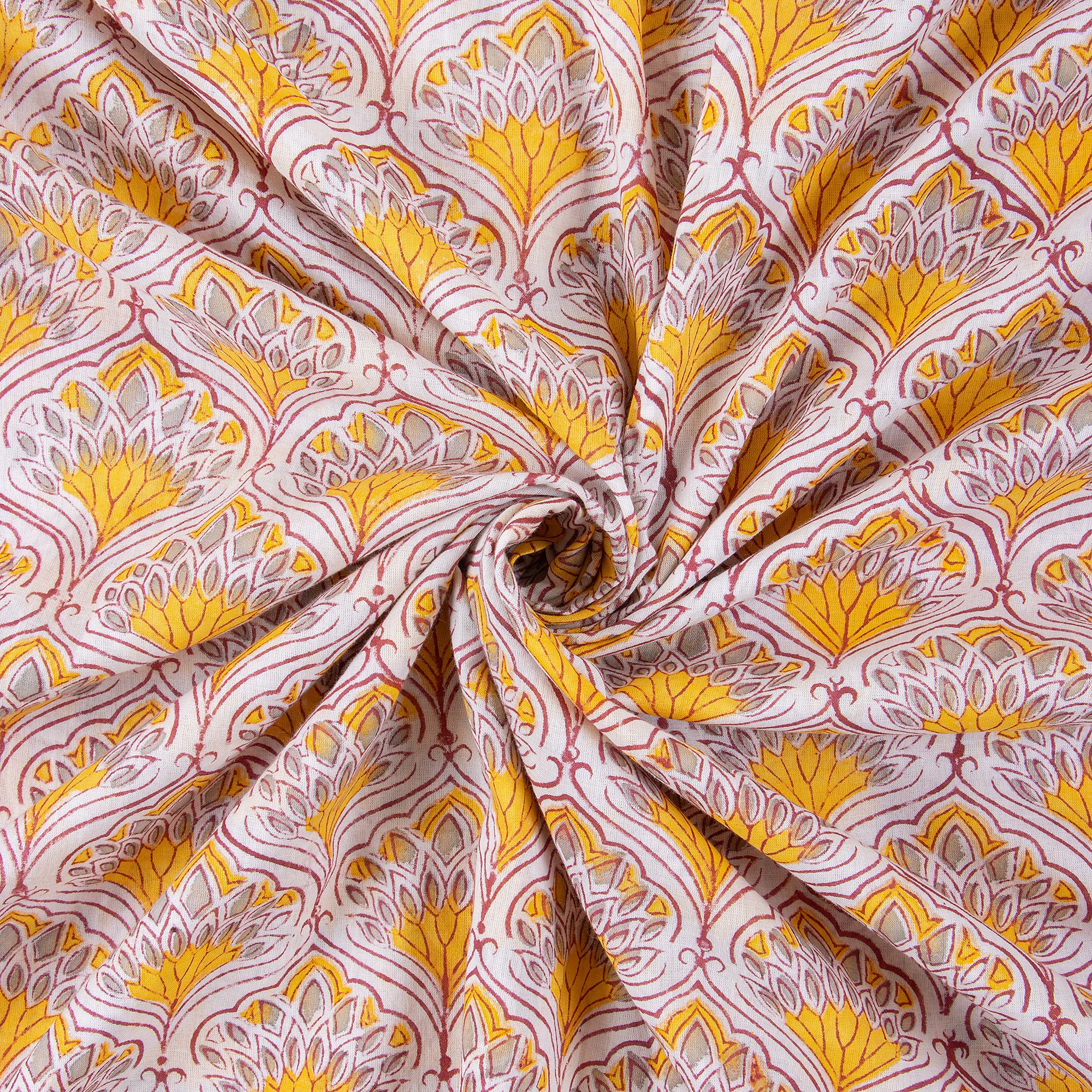 Orange Leaf Hand Block Printed Running Fabric