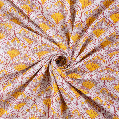 Orange Leaf Hand Block Printed Running Fabric