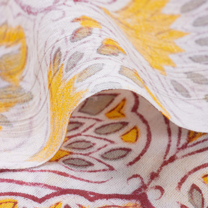 Orange Leaf Hand Block Printed Running Fabric