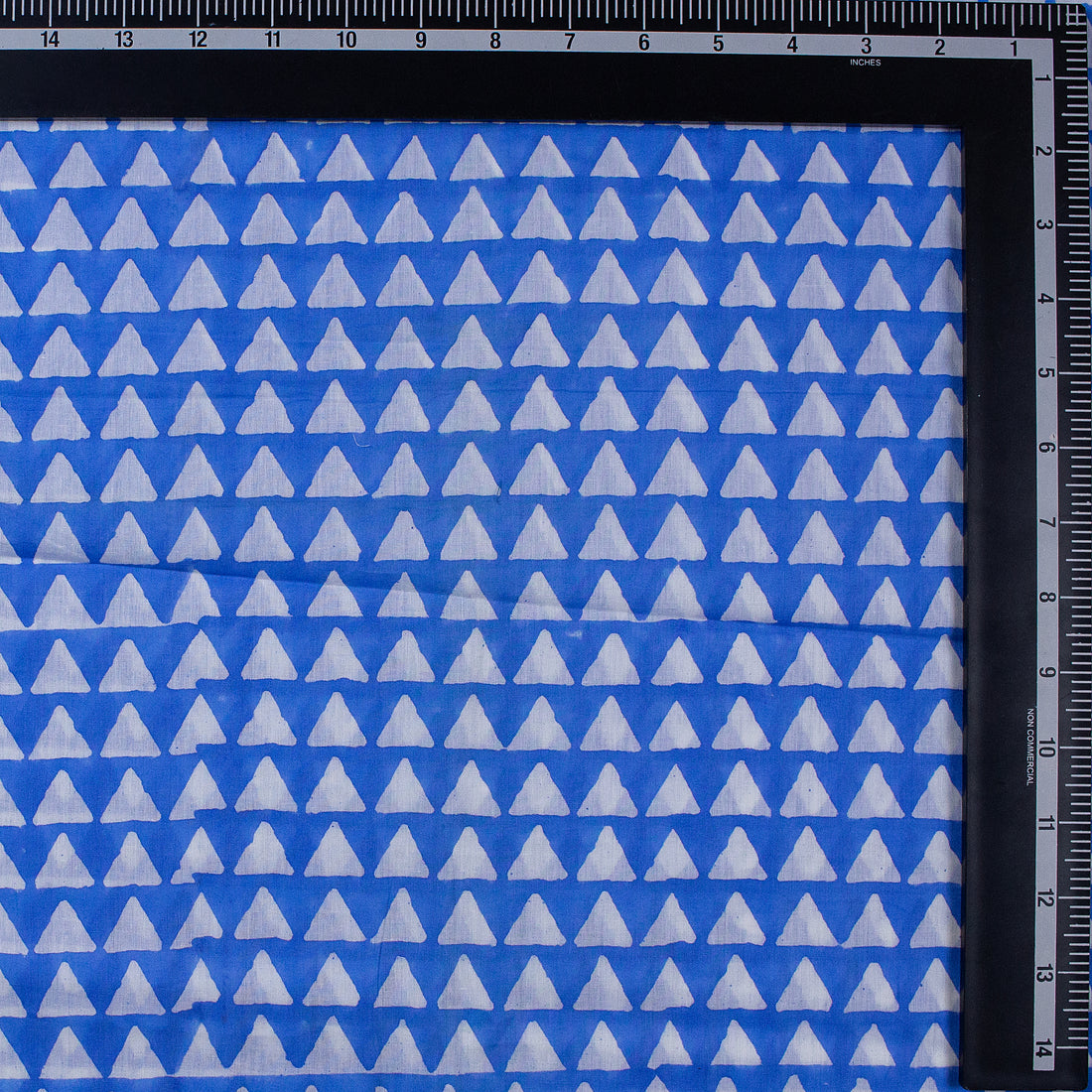 Geometric Blue Hand Block Printed Pure Cotton Dress Making Fabric
