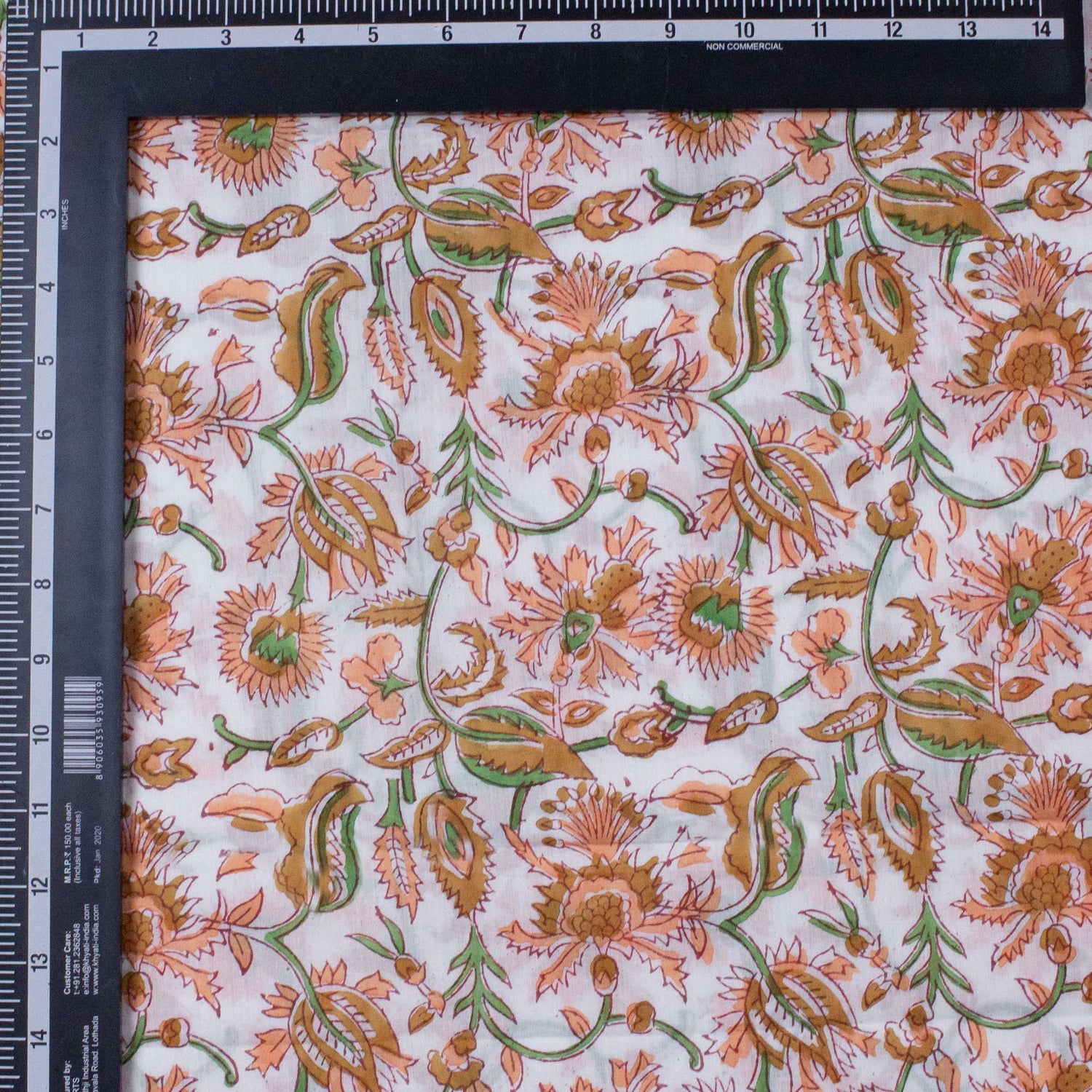 Indian Hand Block Printed Pure Cotton Multicolor Floral Voile Fabric