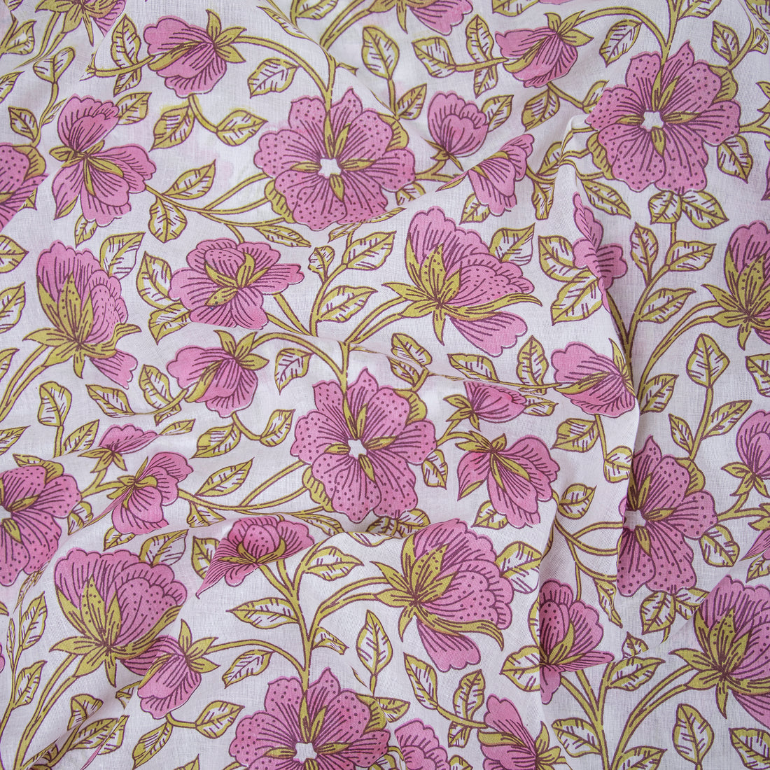 Pink Block Print Fabric with Soft Cotton