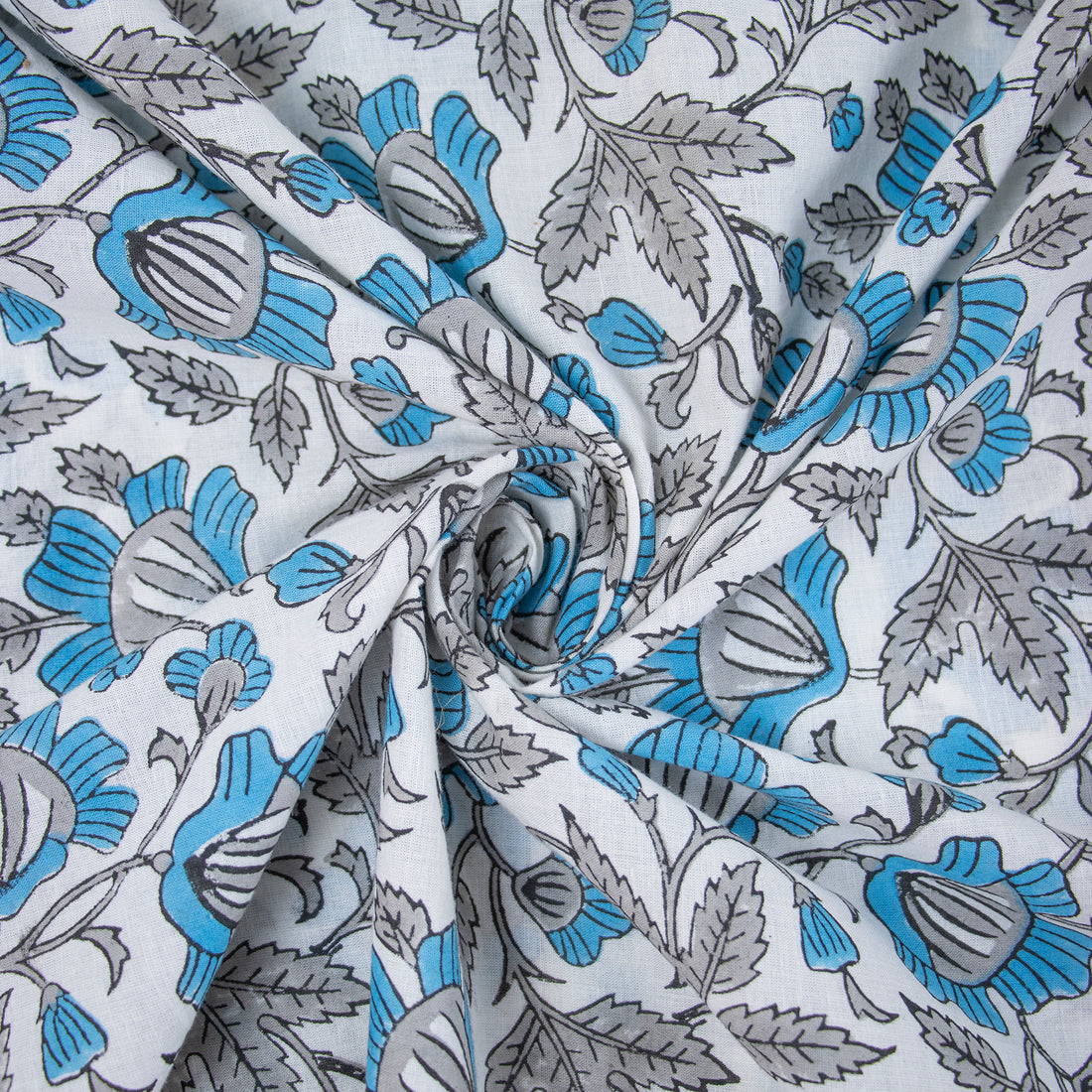 Sky Blue Floral Pure Cotton Fabric