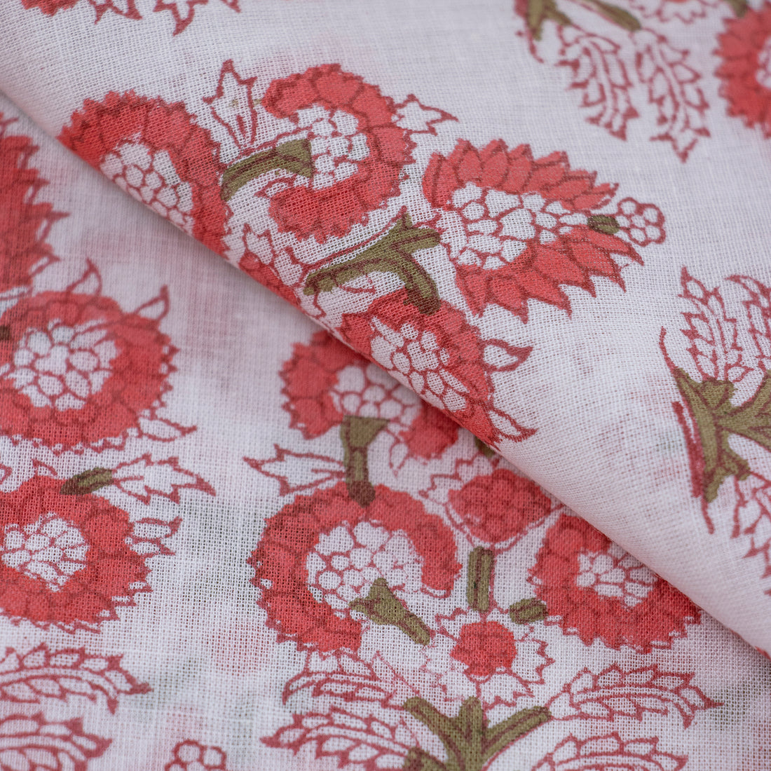 Pink Flower Plant Block Print Soft Cotton Jaipuri Fabric 